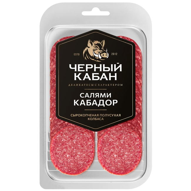 Колбаса сырокопчёная  салями Кабадор (нарезка)95 г(срок годн.08.12) Чёрный Кабан