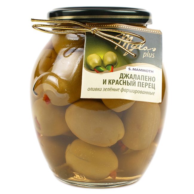 Оливки зелёные с Джалапено и красным перцем 360 г Mylos plus