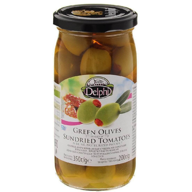 Оливки фаршированные сушеными томатами 350 г Delphi