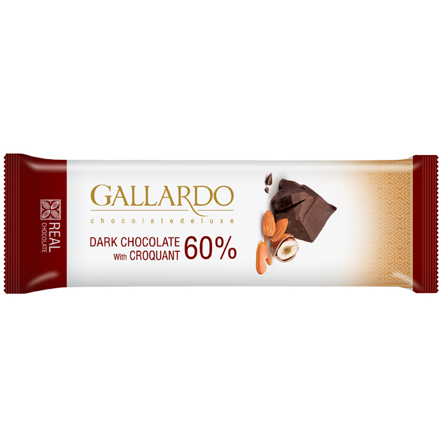 Темный шоколад 60% с грильяжем GALLARDO 23 г(срок годн.20.04)  FARMAND