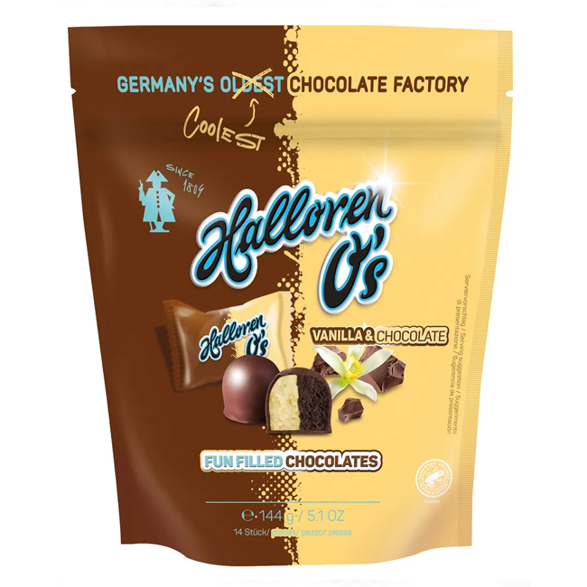 Шоколадные конфеты с начинкой со вкусом ванили и шоколада 144 г Halloren O's