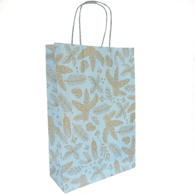 Подарочный пакет "Золотая хвоя на голубом фоне" 240х350х100