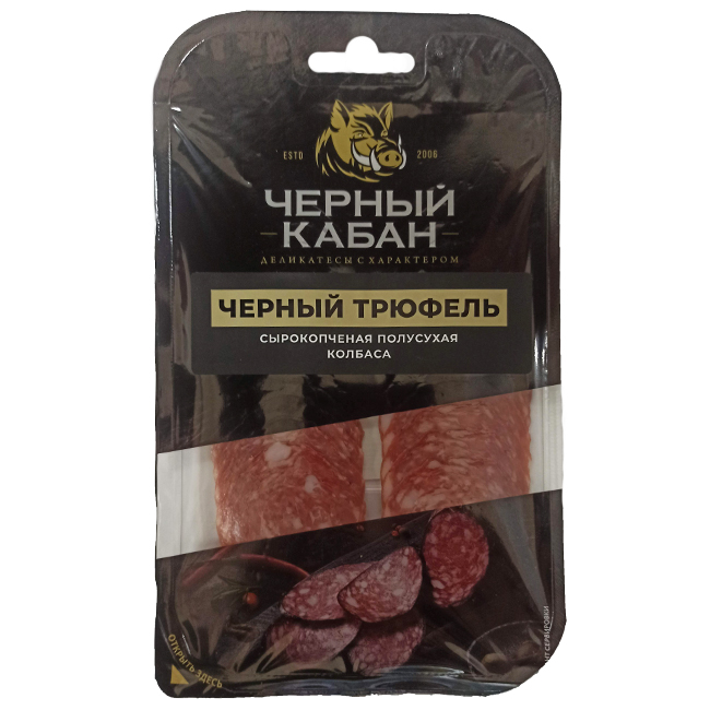 Колбаса сырокопчёная Черный трюфель (нарезка) 70 г Чёрный Кабан
