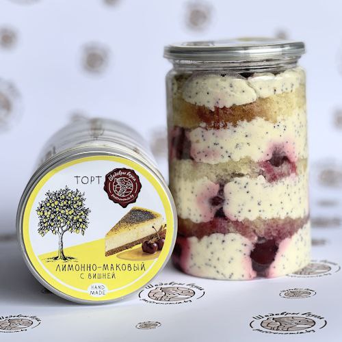 Торт "Лимонно-маковый с вишней" 265 г (в банке) замороженный