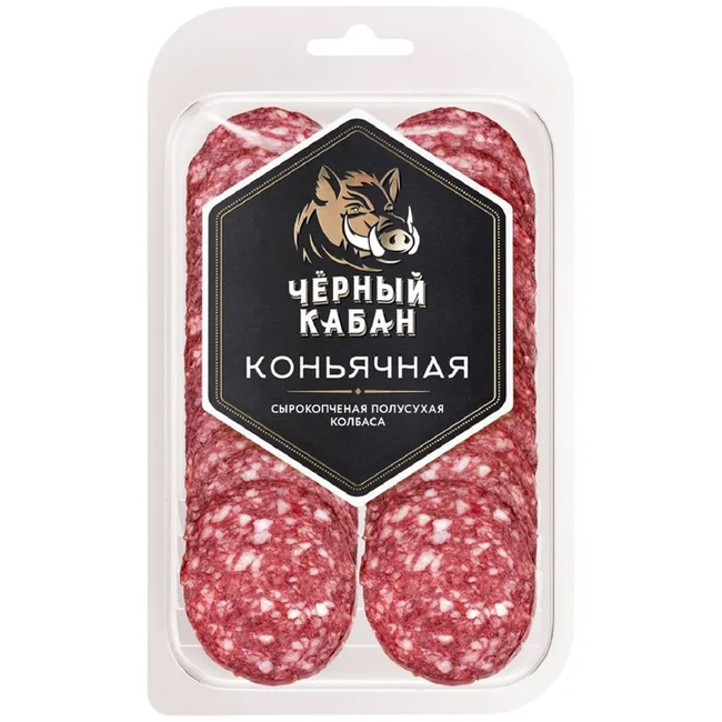 Колбаса сырокопчёная Коньячная (нарезка) 95 г Чёрный Кабан