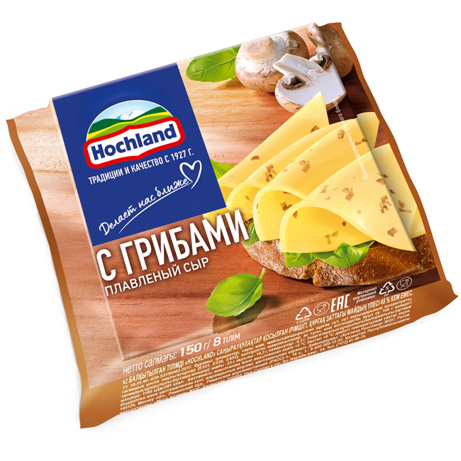 Сыр плавленый с грибами (слайсы) 150 г (срок годн.27.03) Hochland
