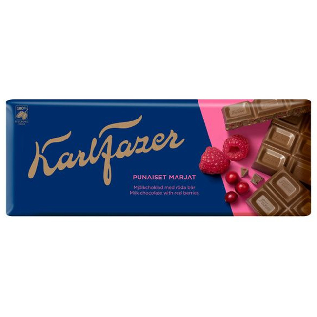 Молочный шоколад с клюквой, малиной и хрустящими шариками 180 г Karl Fazer