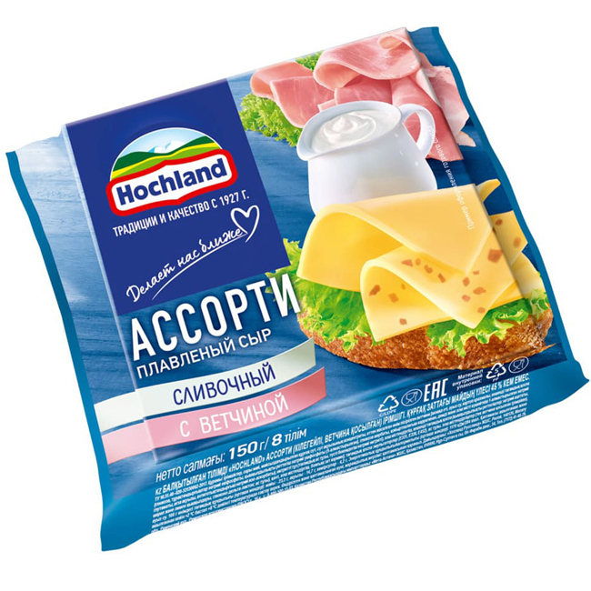 Сыр плавленый Ассорти (сливочный, ветчина) 150 г Hochland