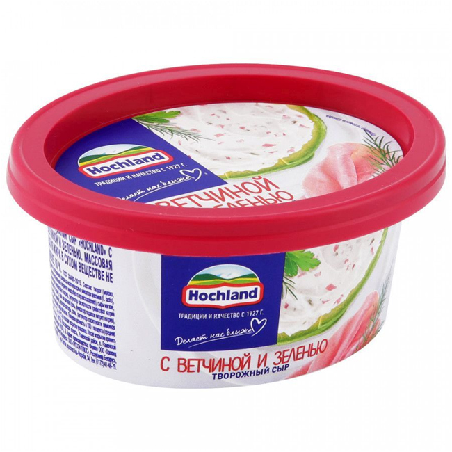Сыр творожный с ветчиной и зеленью 140 г(срок годн.21.12/07.01)  Hochland