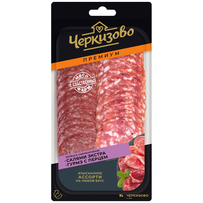 Ассорти колбас Салями Экстра и Гурмэ с перцем(нар.)85 г(ср.годн.27.12)Черкизово