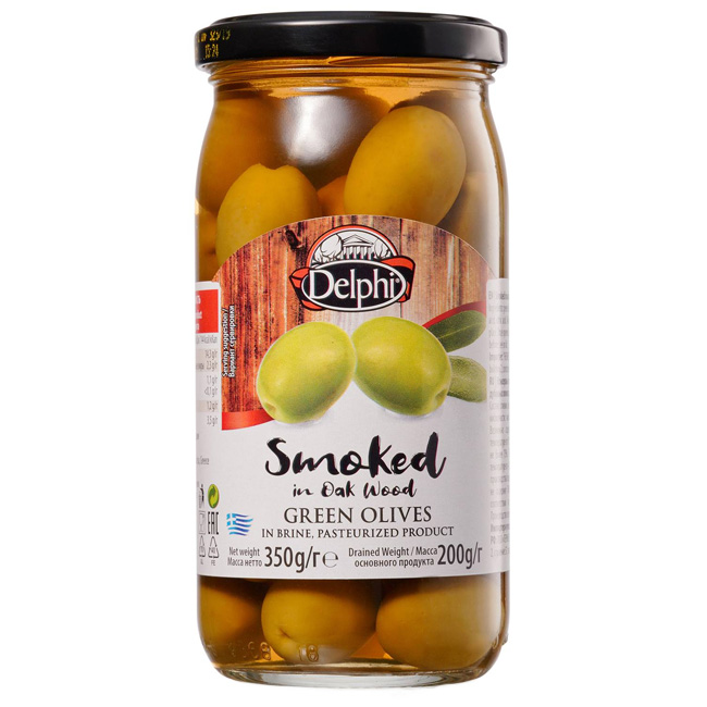 Оливки с косточкой копченые на дубовых опилках 350 г Delphi