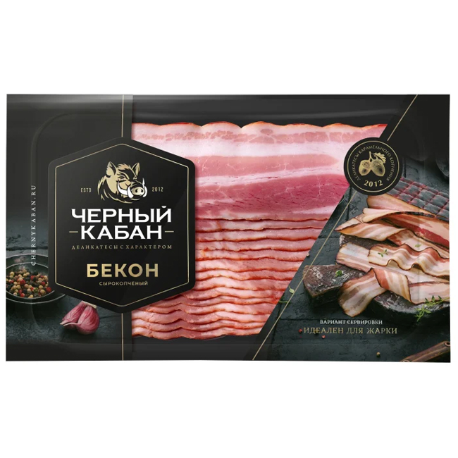 Бекон сырокопчёный (нарезка) 200 г(срок годн.23.01)  Чёрный кабан