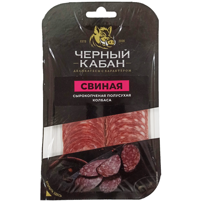 Колбаса сырокопчёная Свиная (нарезка) 95 г Чёрный Кабан