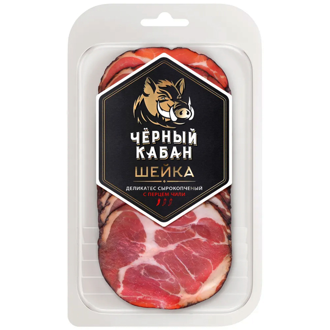 Шейка с перцем чили сырокопчёная (нарезка) 95 г(срок годн.07.12) Чёрный кабан