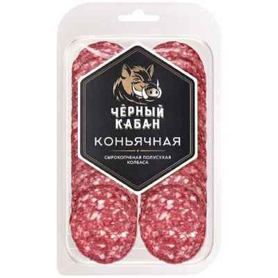 Колбаса сырокопчёная Коньячная (нарезка) 95 г(срок годн.26.04) Чёрный Кабан