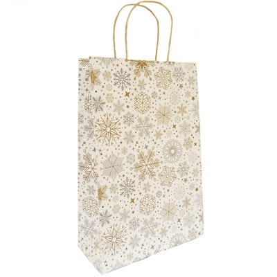 Подарочный пакет "Золотые, серые и серебряные снежинки" 240х350х100