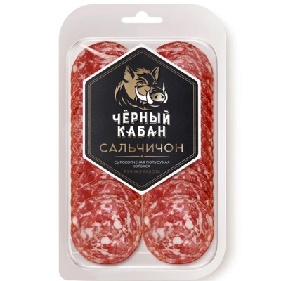 Колбаса сырокопчёная Сальчичон (нарезка) 95 г(срок годн.27.04) Чёрный Кабан