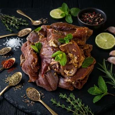 Шашлык из бедра индейки без кости в маринаде (весовой) охлажденный